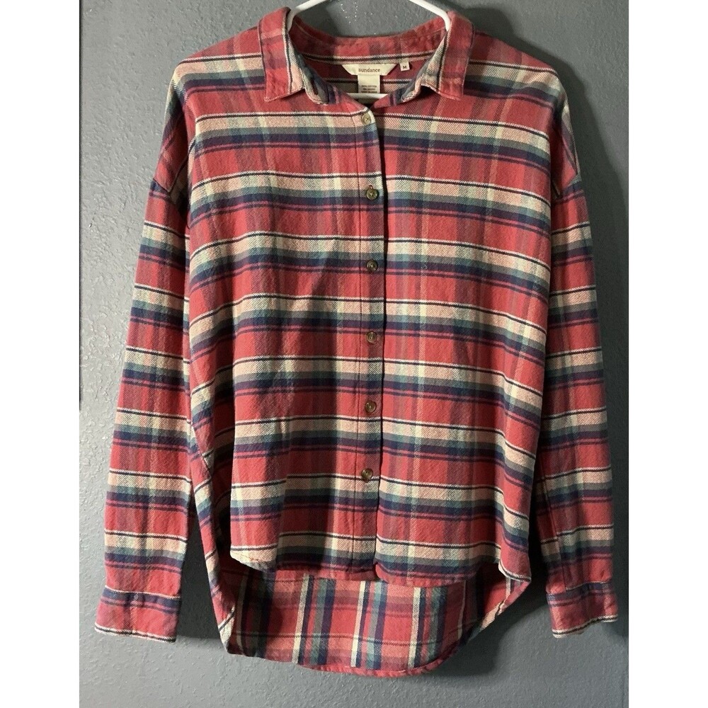 Sundance Plaid Heavy Flannel Long Sleeve Button Front Shirt Women's Medium Woven